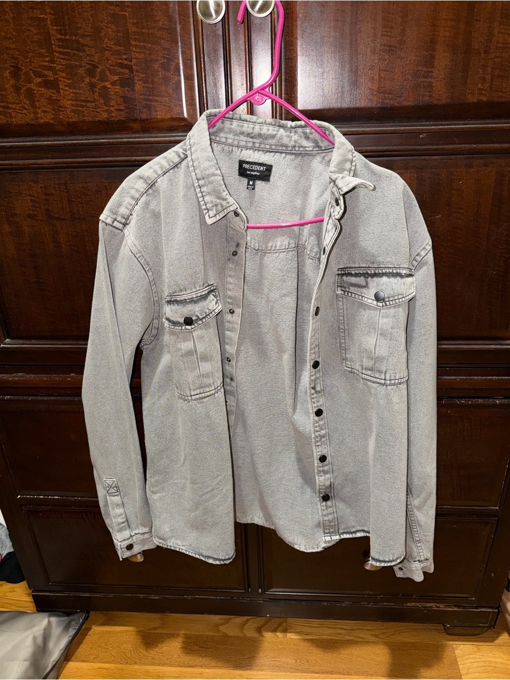 Men's Washed Light Gray Denim Shirt Jacket